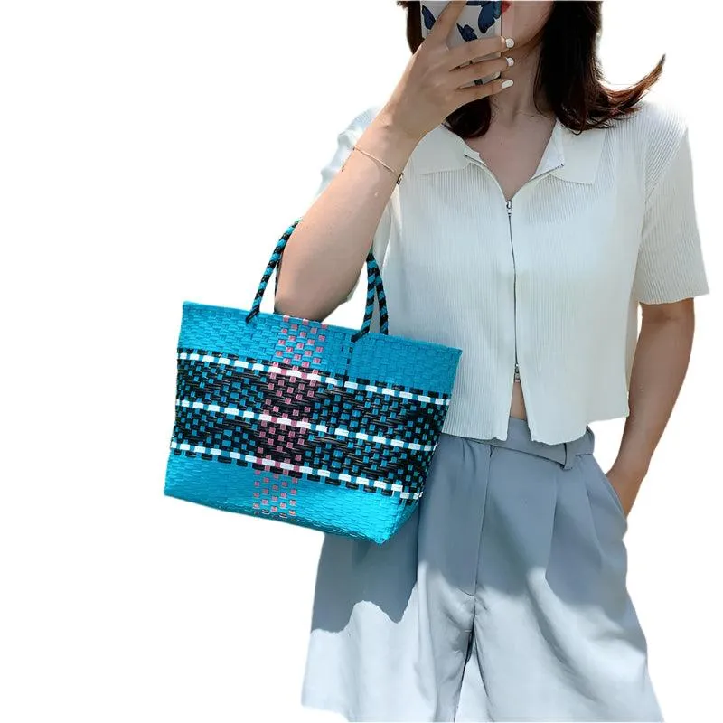 Handmade Plastic Woven Bohemian Tote – Summer Beach Shoulder Bag for Women
