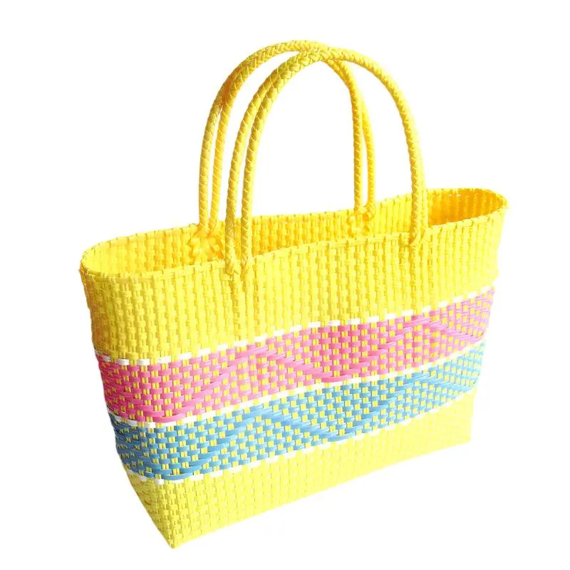 Handmade Plastic Woven Bohemian Tote – Summer Beach Shoulder Bag for Women