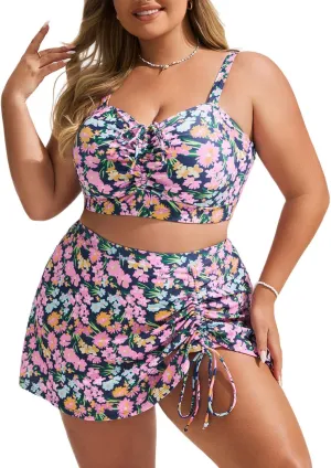 Hanna Nikole Womens High Waisted Bikini Sets Tummy Control Swimsuits Drawstring Swim Skirt Swim Suits for Women 2025