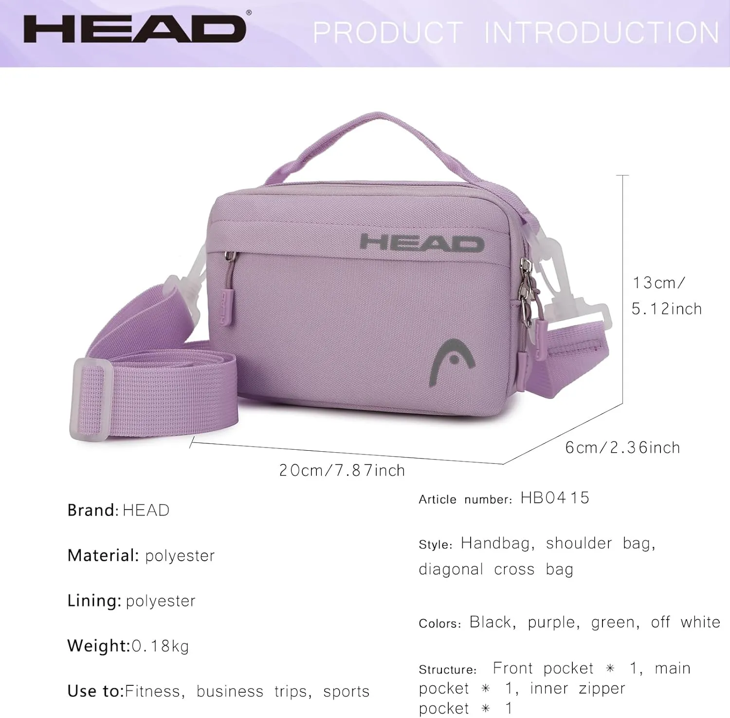 HEAD Small Crossbody Bags for Women Waterproof Shoulder Handbags with Detachable Shoulder Strap, Casual Purses for Women