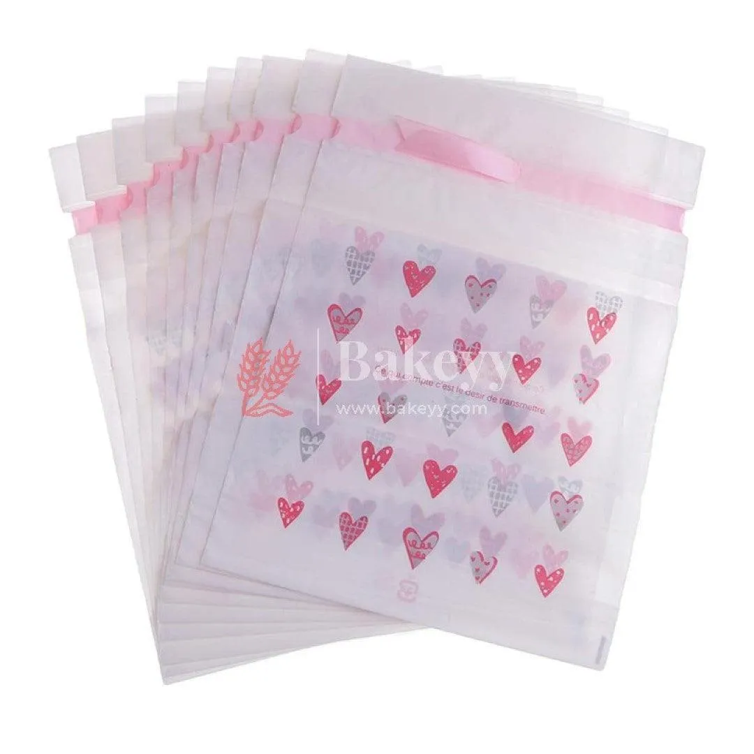 Hearts Plastic Stand Up Treat Favor Bags Gift Wrapper Bags for Candy Cookie Chocolate | Pack of 50 |