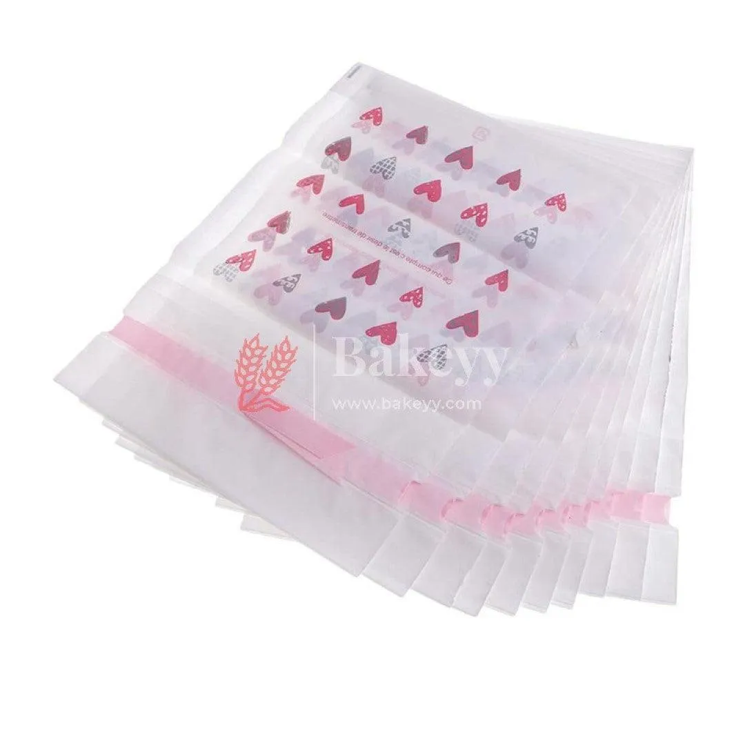 Hearts Plastic Stand Up Treat Favor Bags Gift Wrapper Bags for Candy Cookie Chocolate | Pack of 50 |