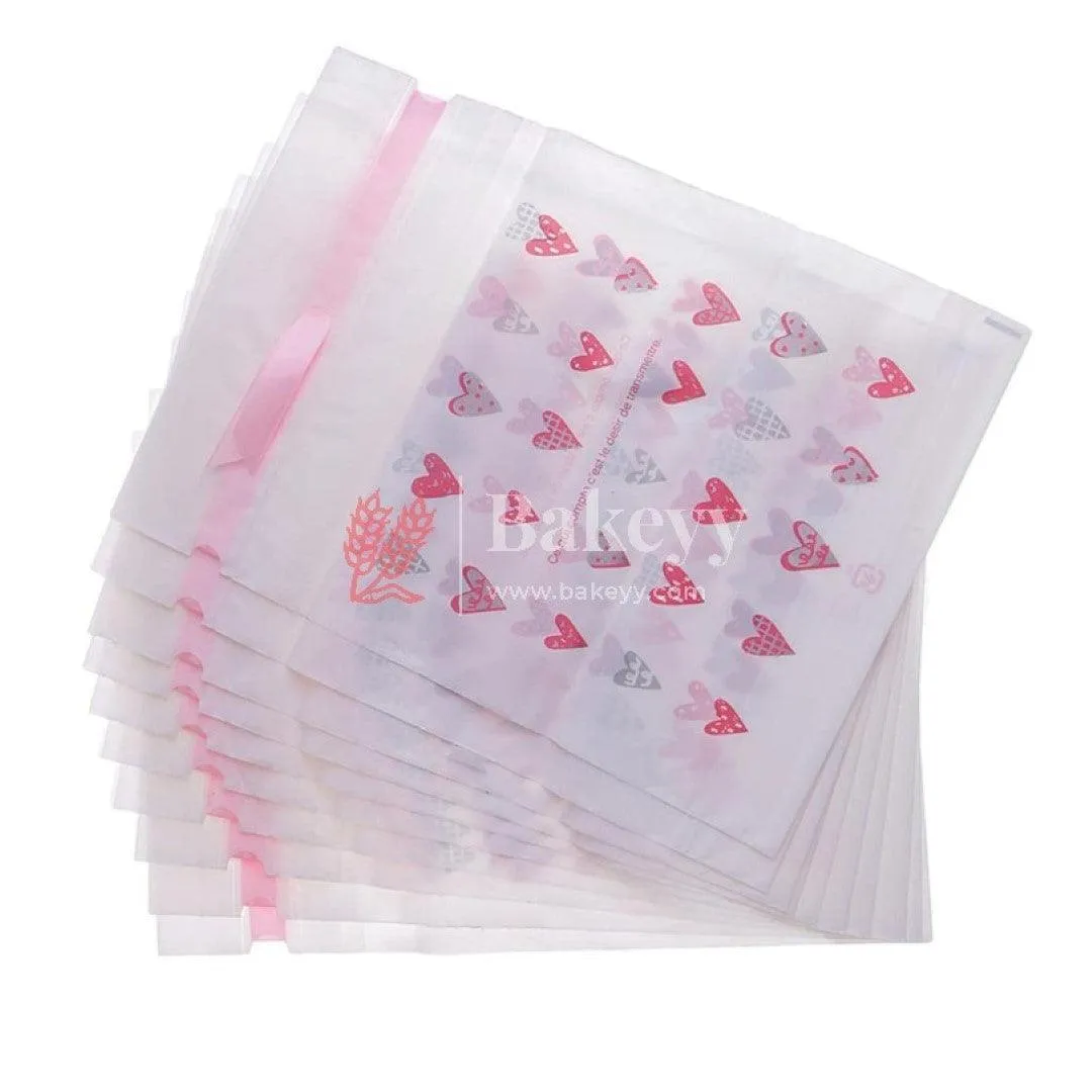 Hearts Plastic Stand Up Treat Favor Bags Gift Wrapper Bags for Candy Cookie Chocolate | Pack of 50 |
