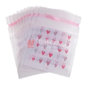 Hearts Plastic Stand Up Treat Favor Bags Gift Wrapper Bags for Candy Cookie Chocolate | Pack of 50 |