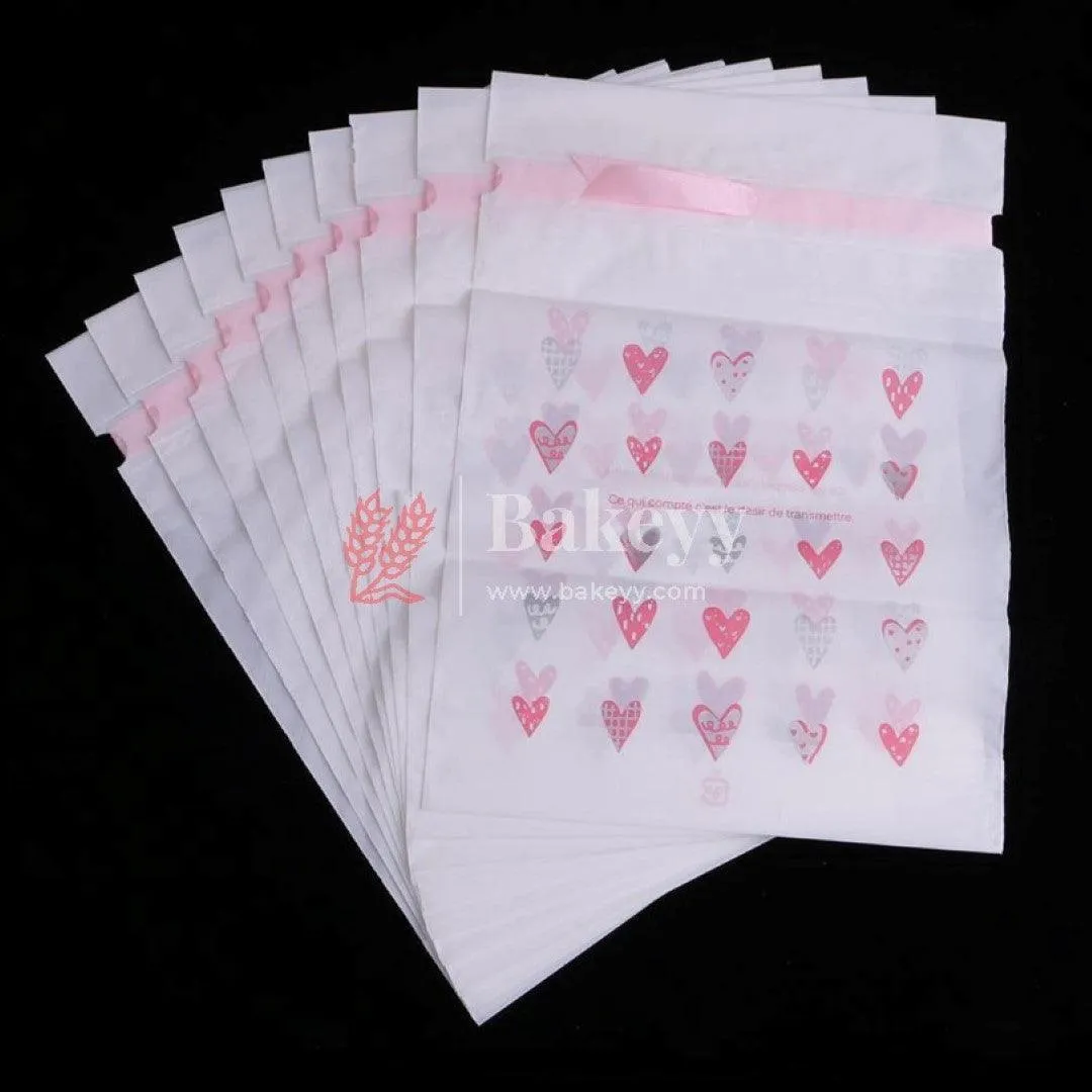 Hearts Plastic Stand Up Treat Favor Bags Gift Wrapper Bags for Candy Cookie Chocolate | Pack of 50 |