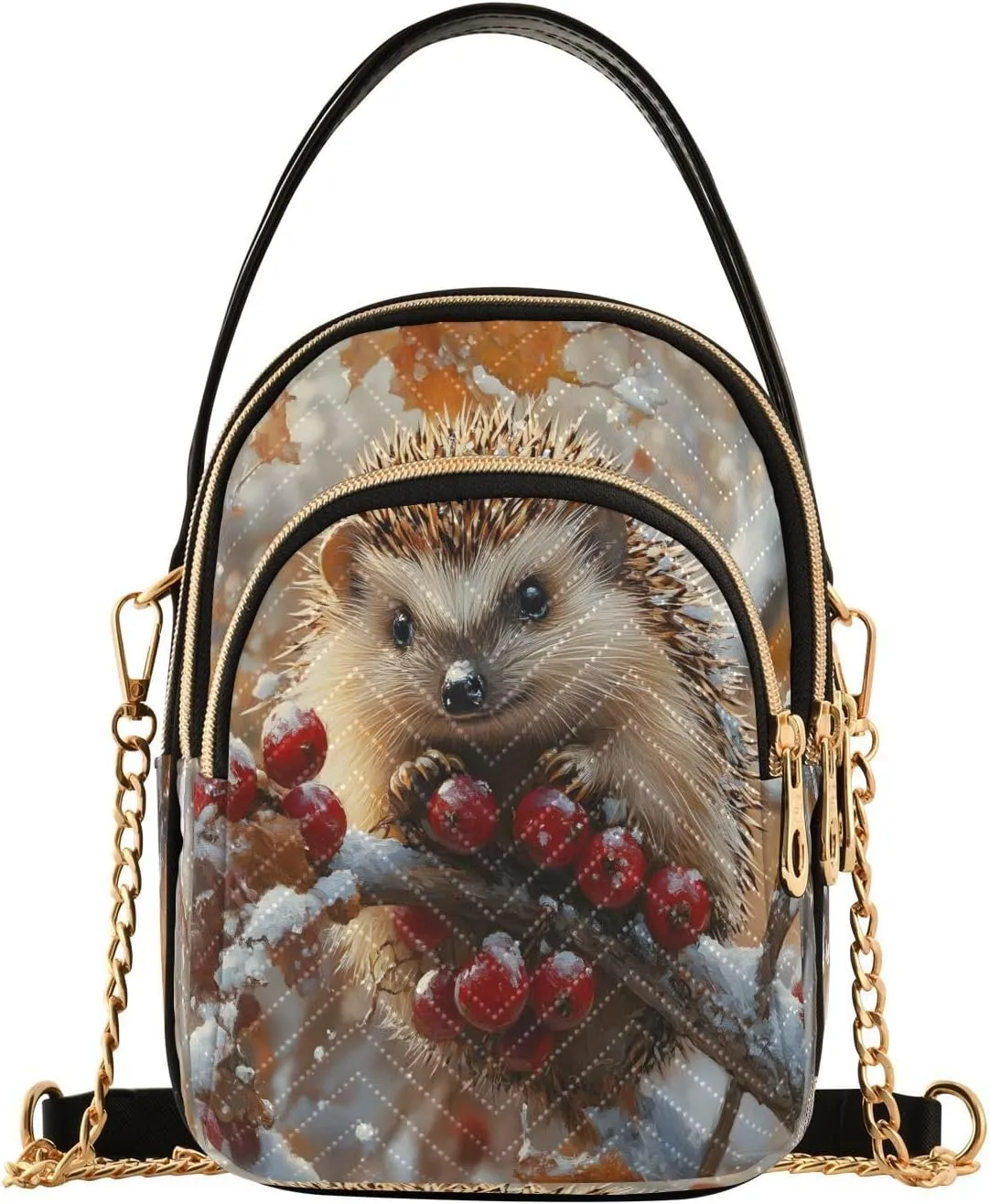 Hedgehog Winter Maple Leaves Crossbody Bag for Women Mini Cell Phone Purse Women's Shoulder Handbag