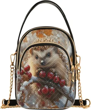 Hedgehog Winter Maple Leaves Crossbody Bag for Women Mini Cell Phone Purse Women's Shoulder Handbag