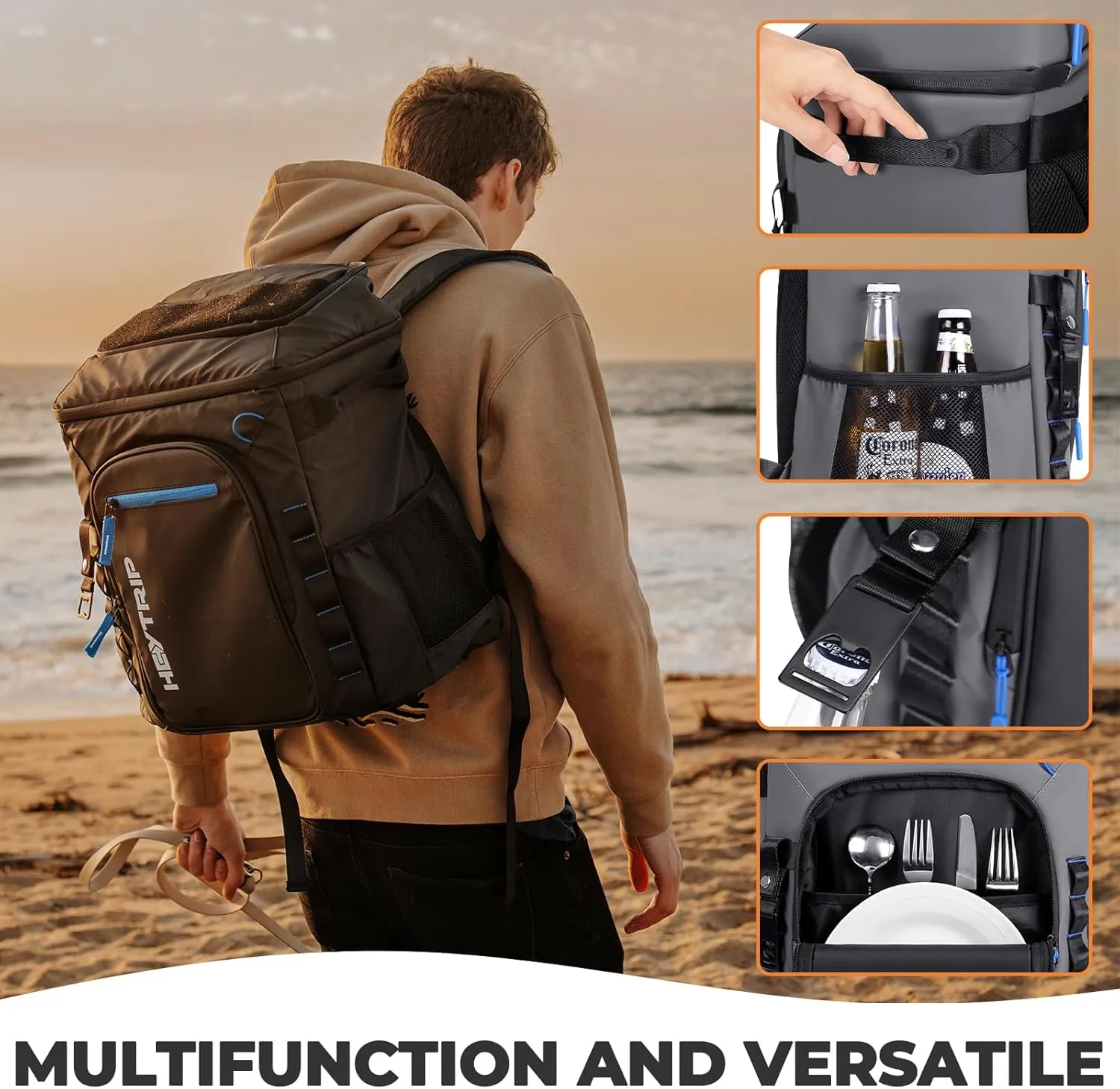 Heytrip Backpack Cooler 36/54 Cans Insulated Waterproof Cooler Bag for 20 Hours Cold Retention, Leak-Proof Camping Cooler with Multi-Compartments