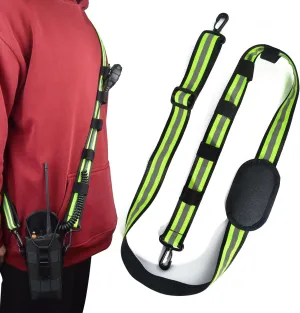 High-Visibility Reflective Shoulder Strap for Two-Way Radio Holster, Convert Clip-On Holster to Crossbody Carry, Mic Cable Management & Secure Clip Holder, Adjustable with Heavy-Duty Hook Clips