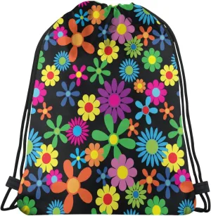 Hippie Flowers Drawstring Bags Backpack Bag Colorful Floral Pattern Retro Design String Bag Aesthetic Multicolored Flower Print Gym Backpack for Women Men Lightweight Sports Yoga Travel Bag