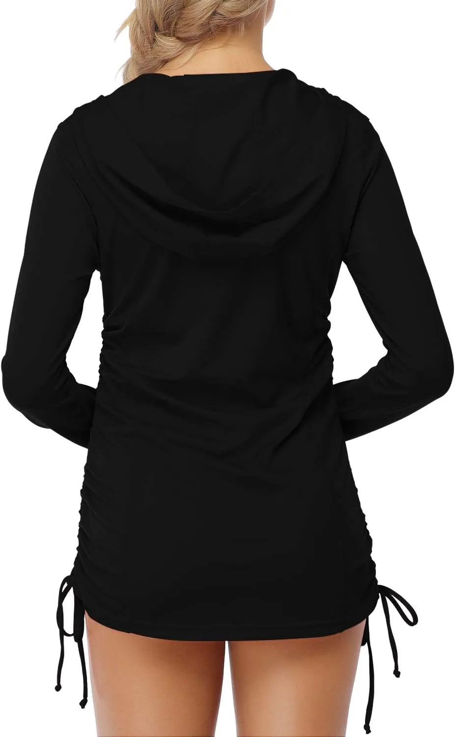 HISKYWIN Womens Hoodie Thumb Hole UV Sun Protection Rash Guard Side Adjustable Wetsuit Swimsuit Top