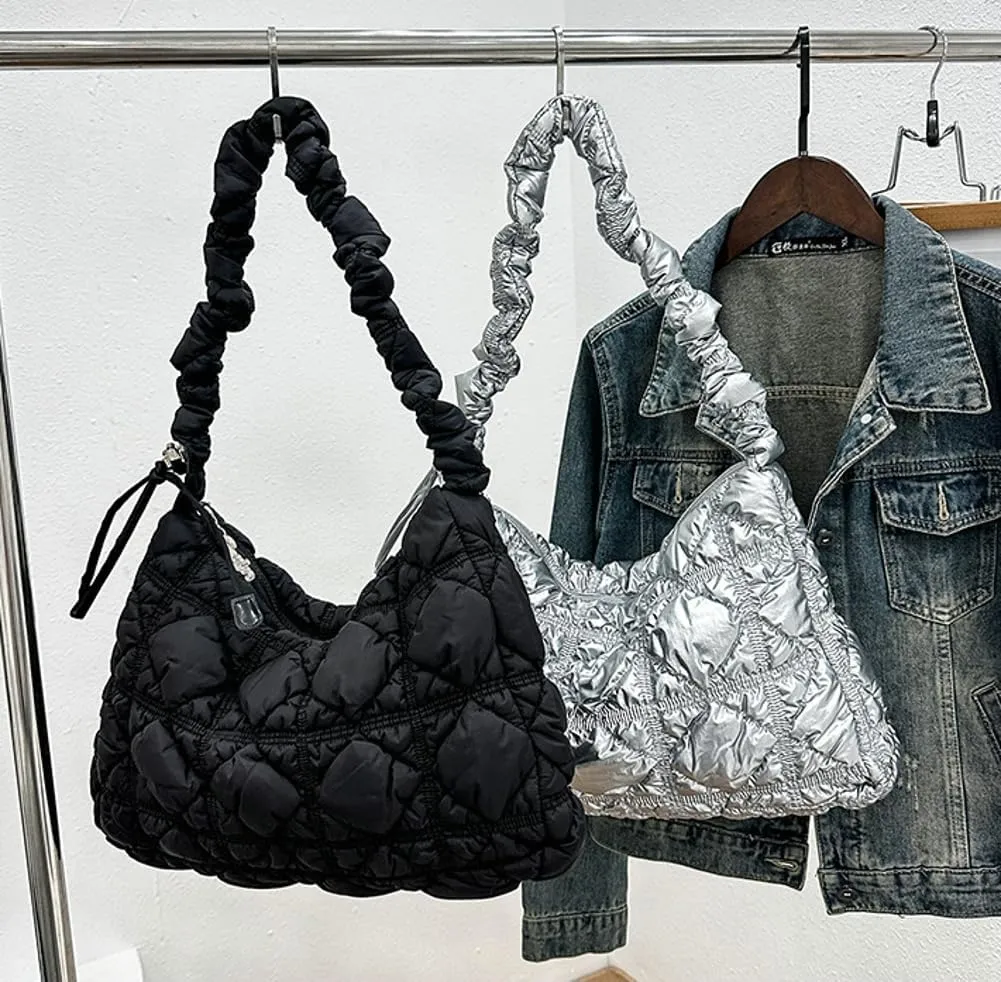 Hobo Crossbody Bags for Women Nylon Underarm Bag Crossbody Purses for Women Trendy Purses for Women 2024 Pleated Shoulder Bag