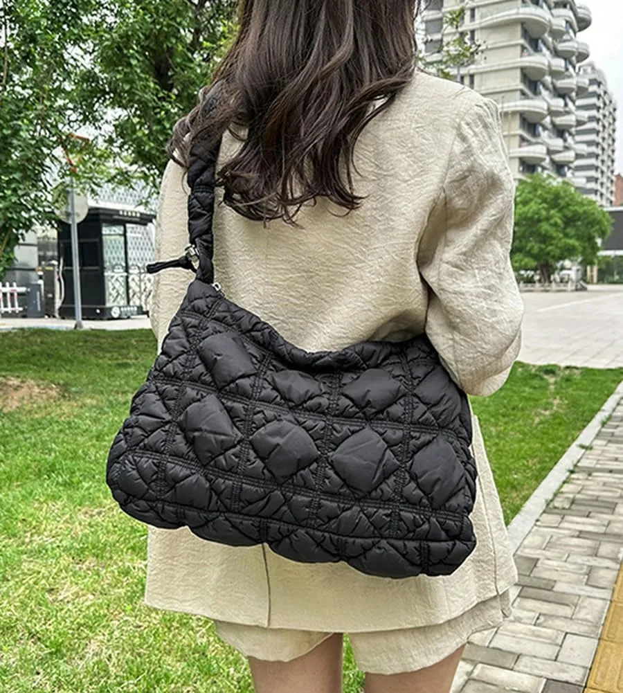 Hobo Crossbody Bags for Women Nylon Underarm Bag Crossbody Purses for Women Trendy Purses for Women 2024 Pleated Shoulder Bag