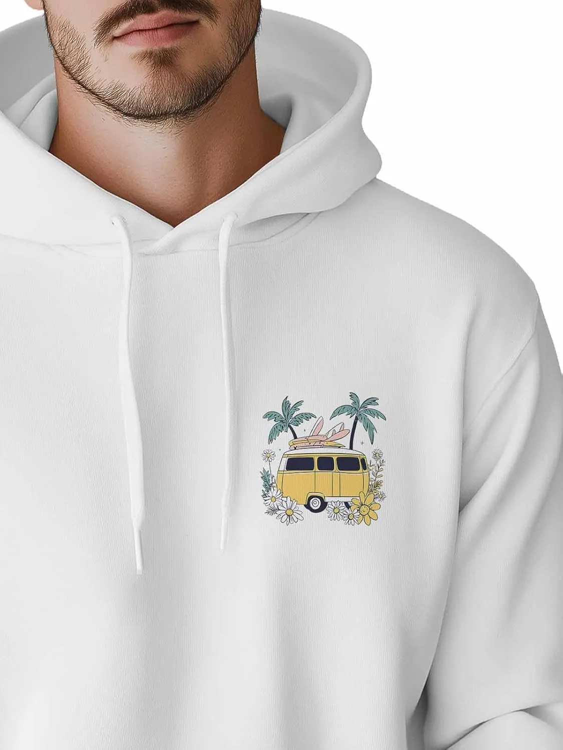Hoodies for Men Campervan Flower Palm Tree Printed Sweatshirt HoodieDrawstring Long Sleeve Streetwear Hooded Pullover