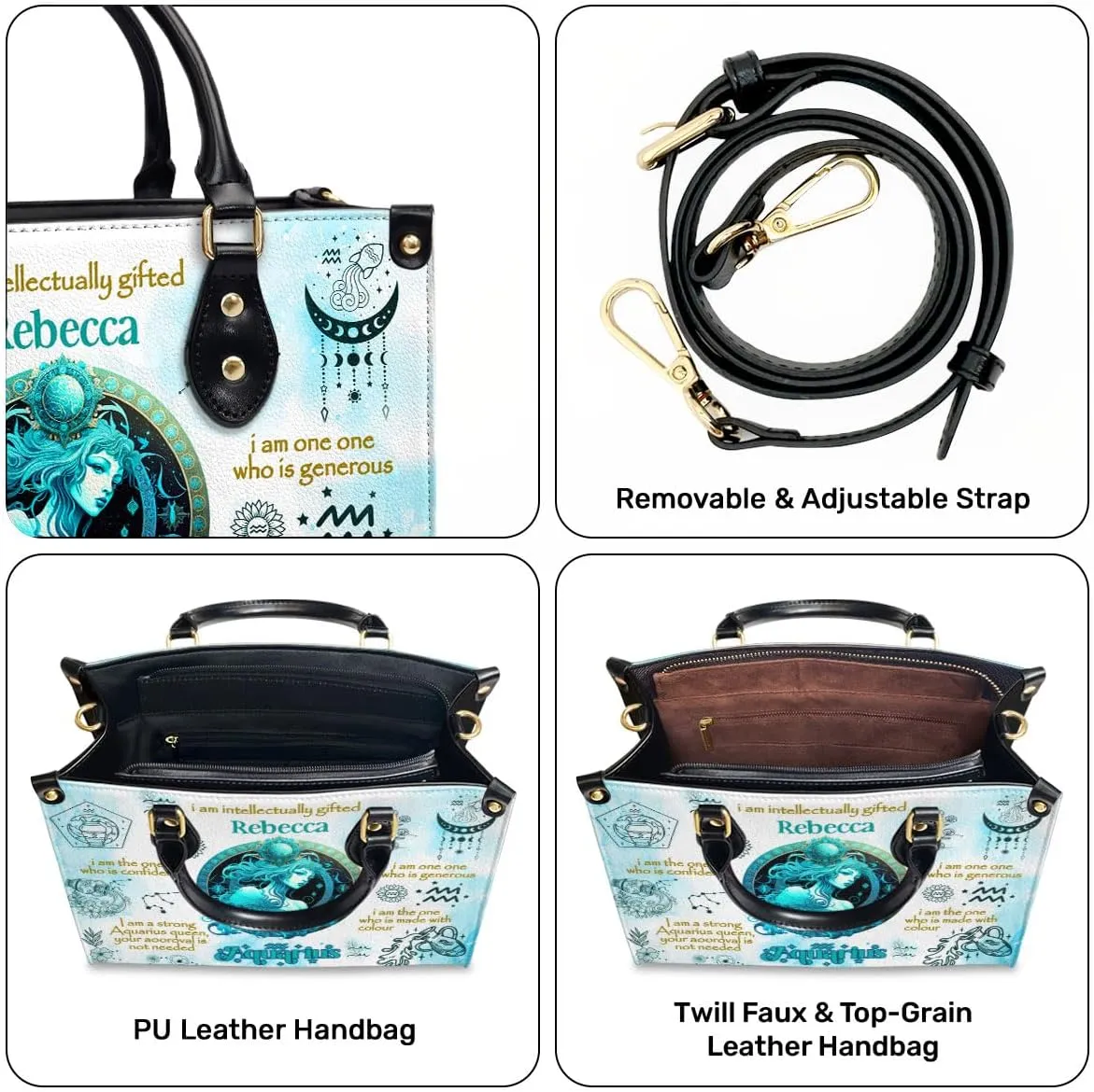 Horoscope - Personalized Leather Handbag For Women, Bohemian, Zodiac, Birthday Gifts - Mothers Day Gifts For Women