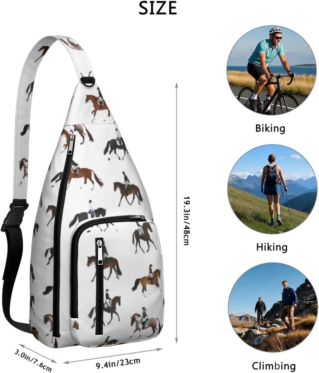 Horse Crossbody Bag Daypack for Women Men Lightweight Waterproof Sling Bag Backpack Hiking Cycling