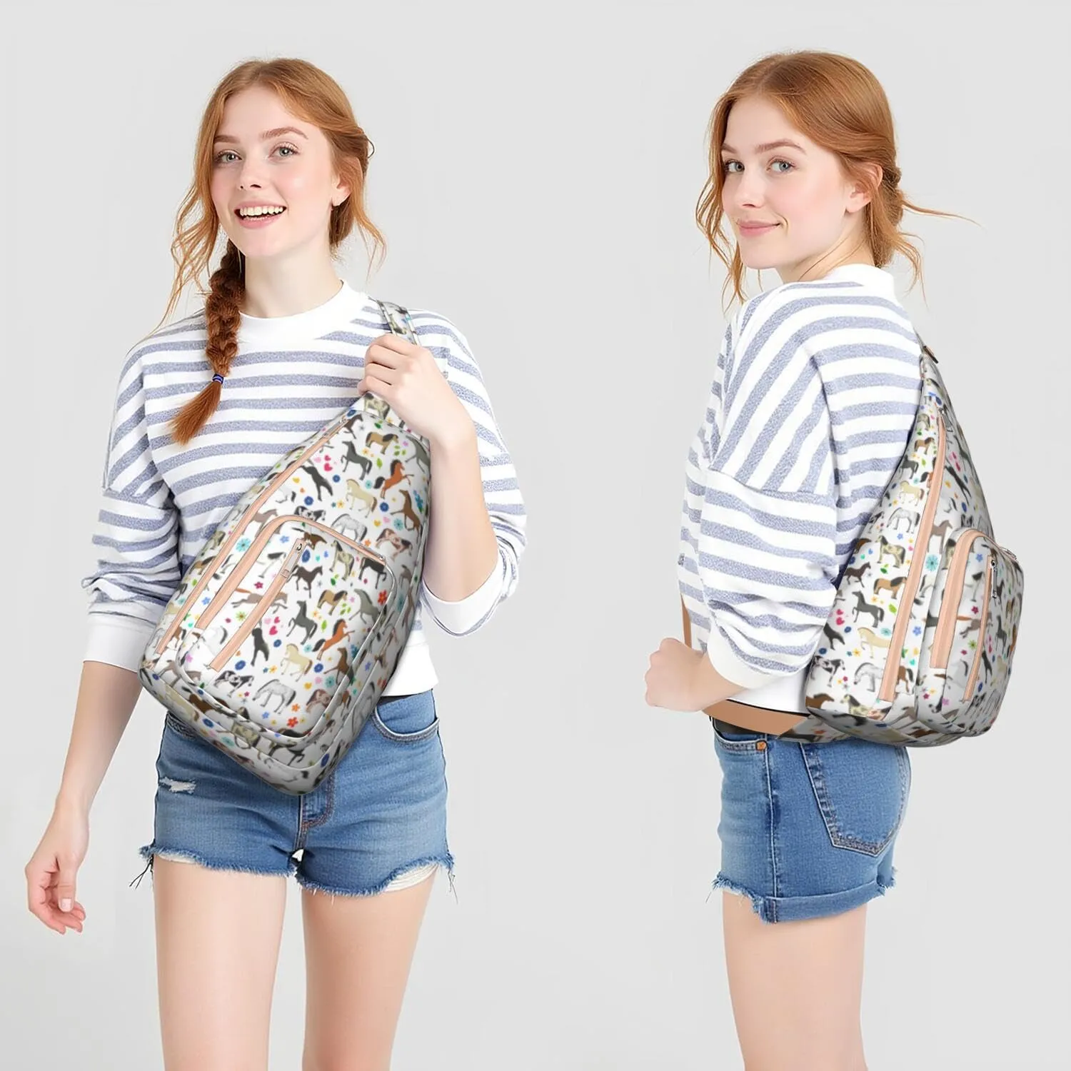 Horse Crossbody Bag Daypack for Women Men Lightweight Waterproof Sling Bag Backpack Hiking Cycling