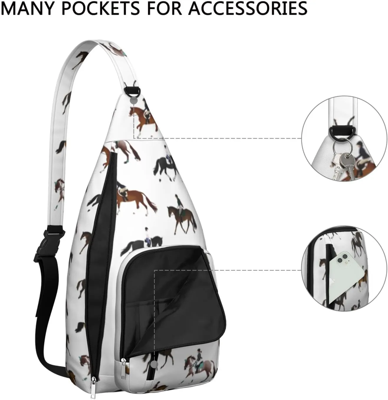 Horse Crossbody Bag Daypack for Women Men Lightweight Waterproof Sling Bag Backpack Hiking Cycling