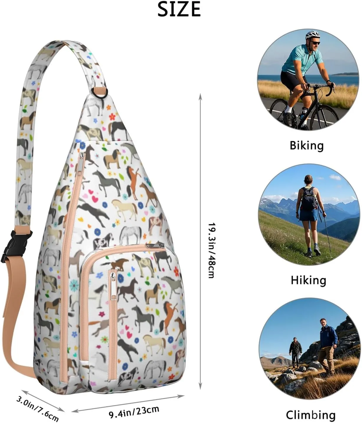 Horse Crossbody Bag Daypack for Women Men Lightweight Waterproof Sling Bag Backpack Hiking Cycling