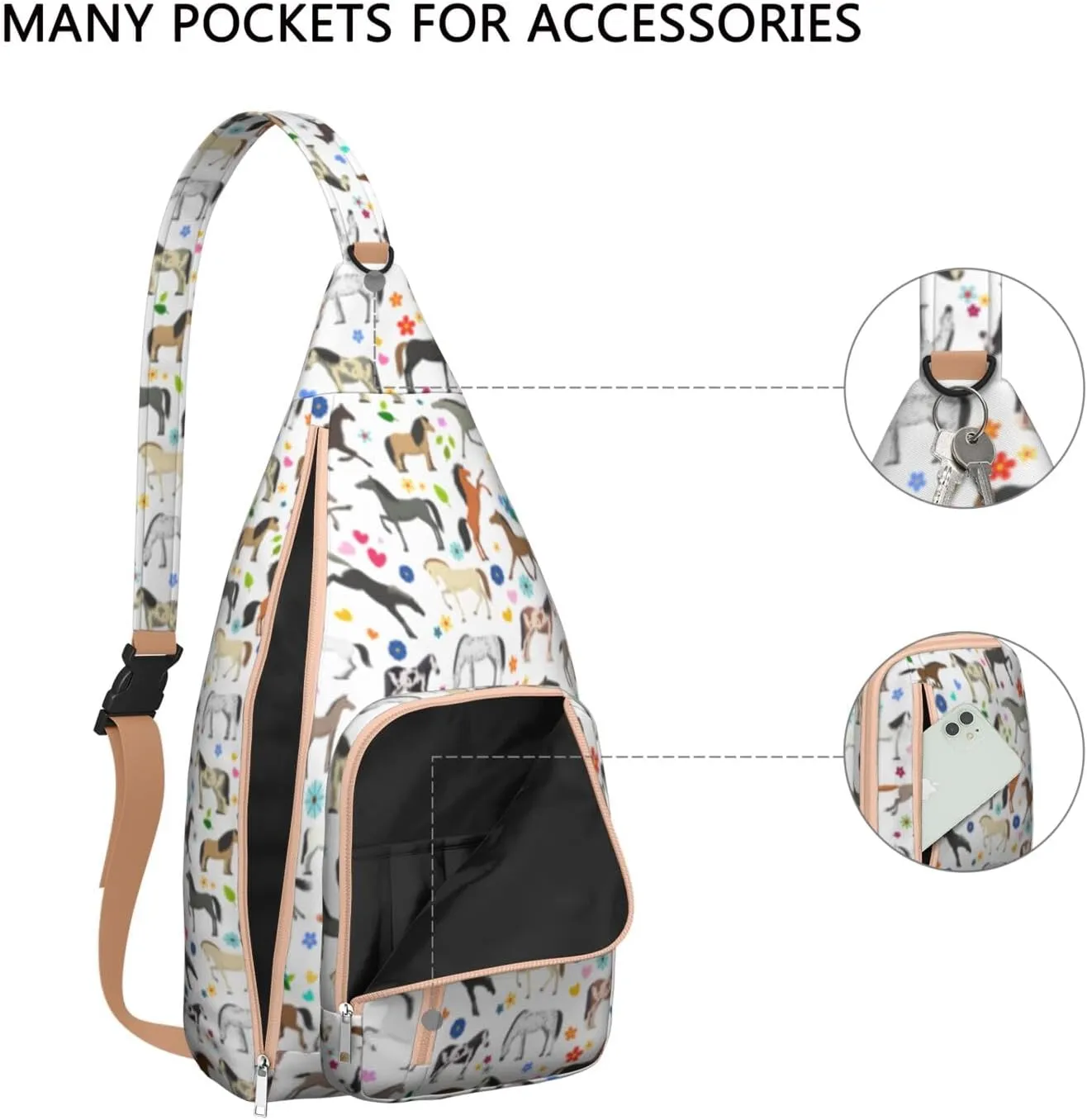 Horse Crossbody Bag Daypack for Women Men Lightweight Waterproof Sling Bag Backpack Hiking Cycling