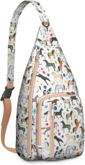 Horse Crossbody Bag Daypack for Women Men Lightweight Waterproof Sling Bag Backpack Hiking Cycling