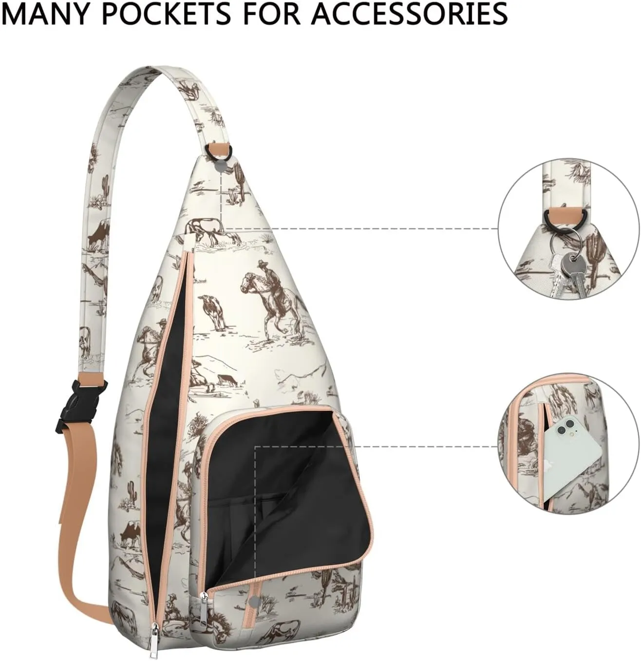 Horse rural flower Crossbody Bag Daypack for Women Men Lightweight Waterproof Sling Bag Backpack Hiking Cycling