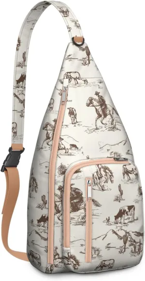 Horse rural flower Crossbody Bag Daypack for Women Men Lightweight Waterproof Sling Bag Backpack Hiking Cycling