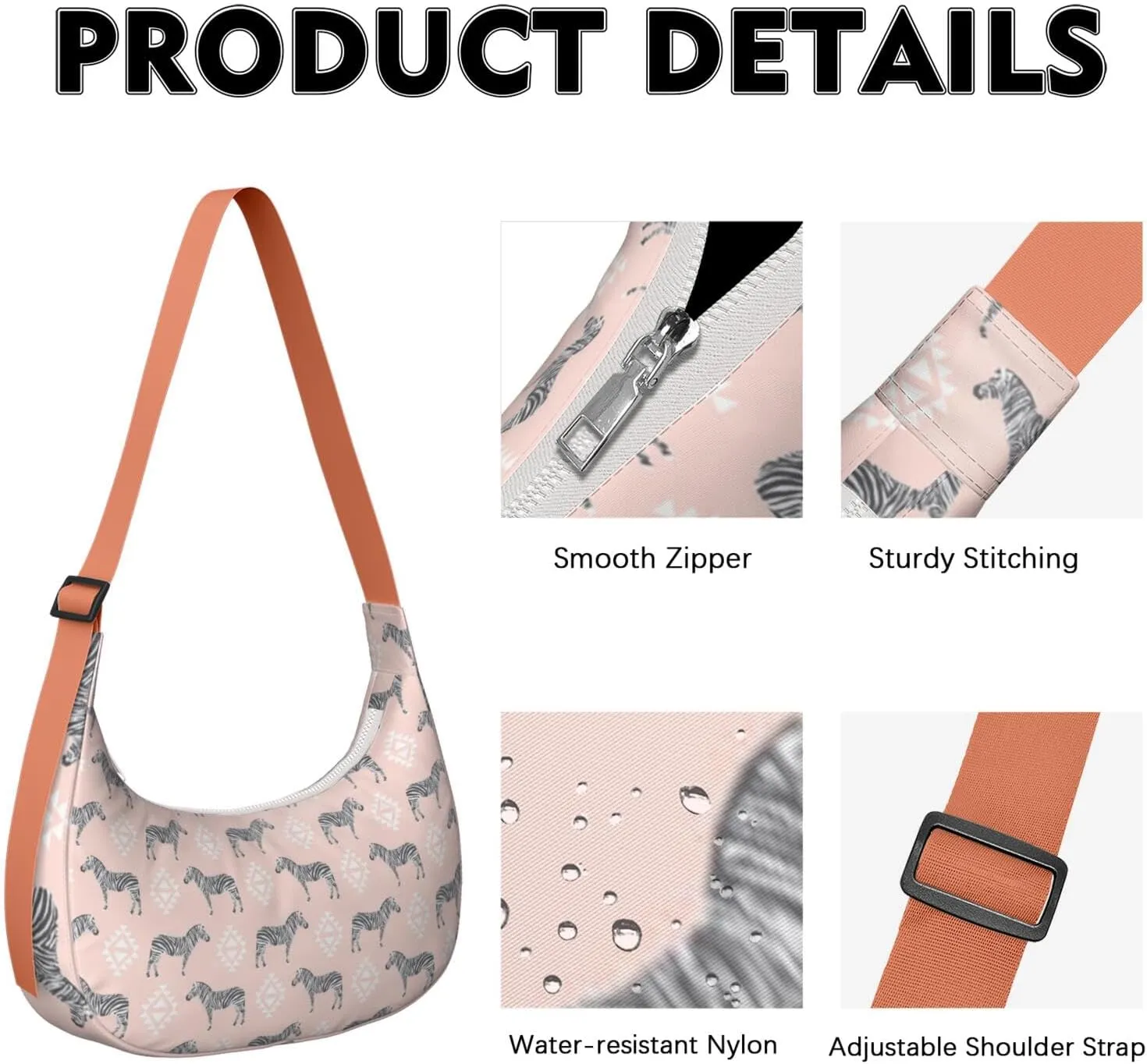 Horse Sling Crossbody Bag for Women Crescent Bag with Adjustable Strap Waterproof Nylon Pony Floral Shoulder Bag for Daily