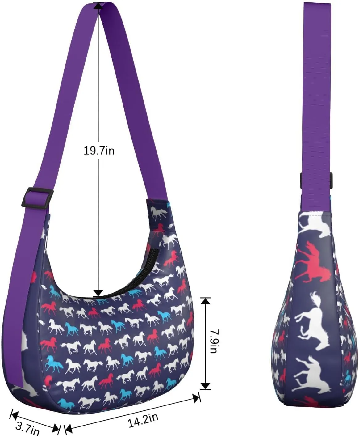 Horse Sling Crossbody Bag for Women Crescent Bag with Adjustable Strap Waterproof Nylon Pony Floral Shoulder Bag for Daily