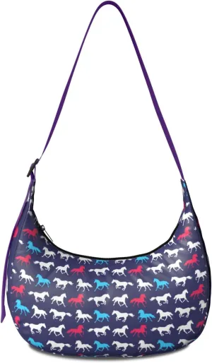 Horse Sling Crossbody Bag for Women Crescent Bag with Adjustable Strap Waterproof Nylon Pony Floral Shoulder Bag for Daily