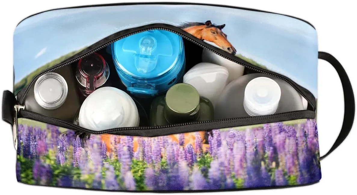 Horse Travel Toiletry Bag for Women Men Small Cosmetic Makeup Organizer Water Resistant Shaving Bag Portable Make Up Bag Storage Bags with Handle