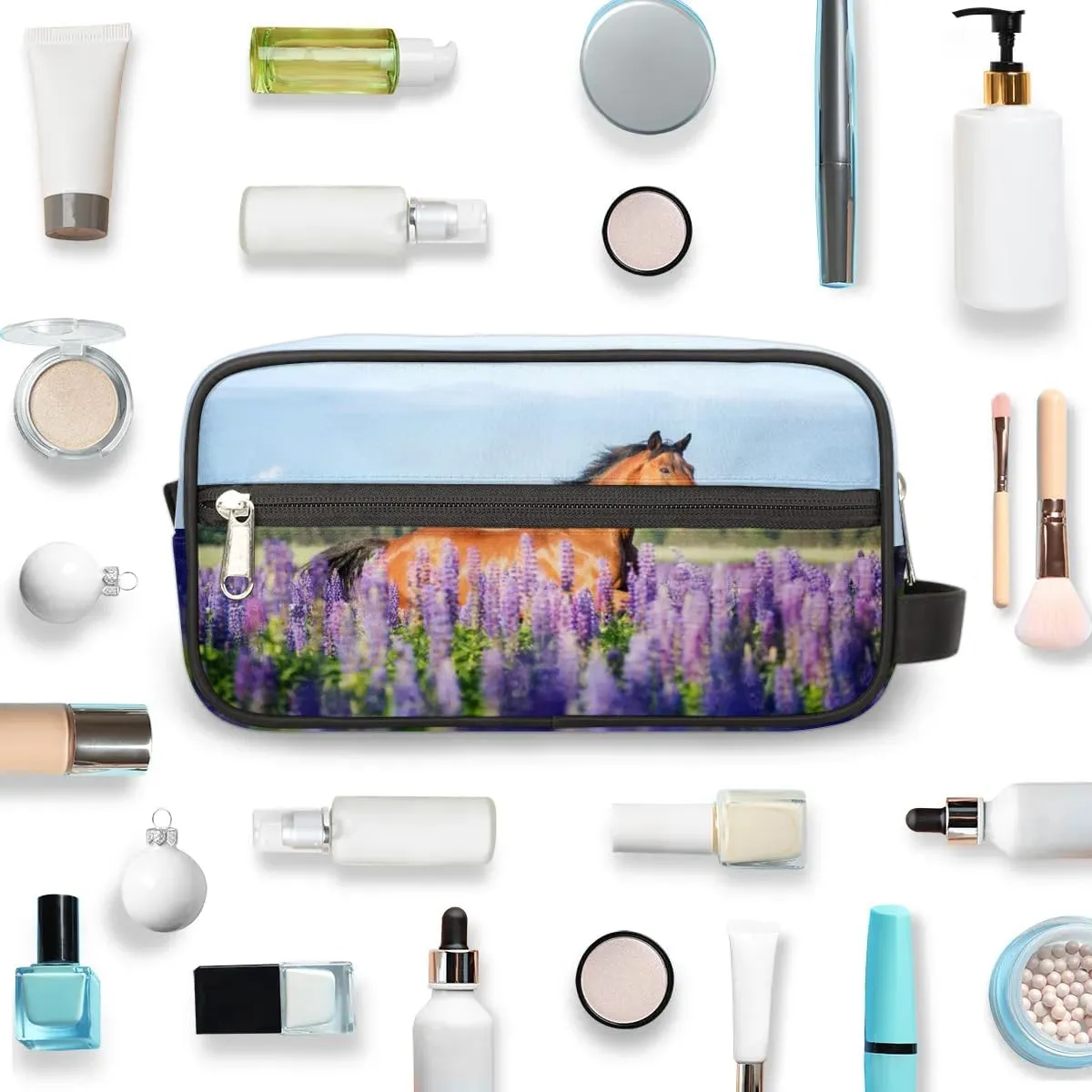 Horse Travel Toiletry Bag for Women Men Small Cosmetic Makeup Organizer Water Resistant Shaving Bag Portable Make Up Bag Storage Bags with Handle