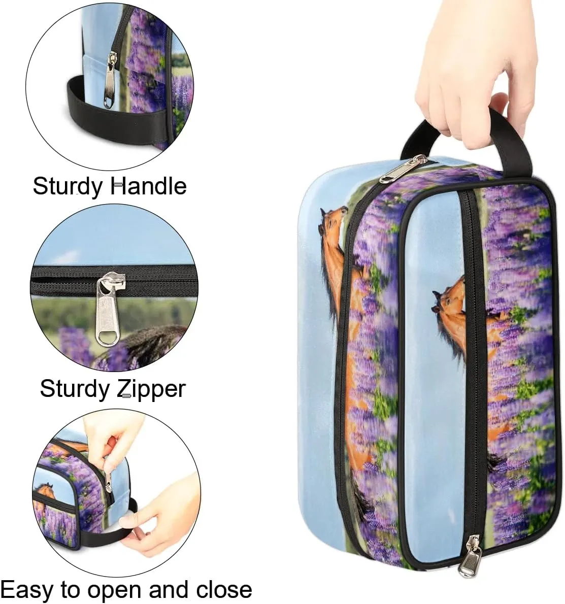 Horse Travel Toiletry Bag for Women Men Small Cosmetic Makeup Organizer Water Resistant Shaving Bag Portable Make Up Bag Storage Bags with Handle
