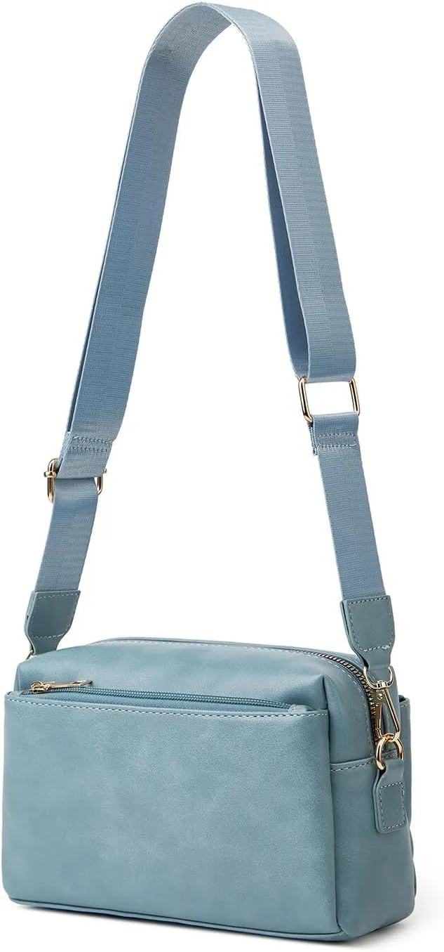 HUA ANGEL Small Crossbody Bags for Women Leather Cellphone Shoulder Handbags Triple Zip Satchel Purse with Adjustable Strap