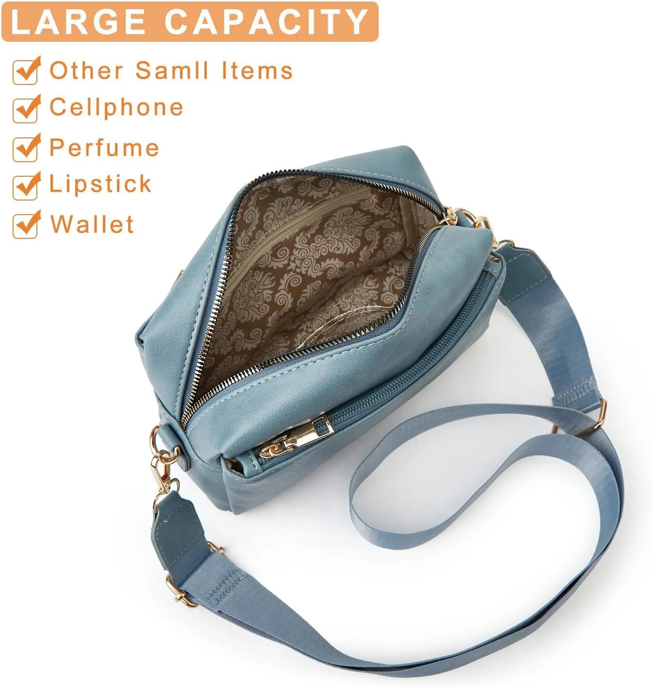 HUA ANGEL Small Crossbody Bags for Women Leather Cellphone Shoulder Handbags Triple Zip Satchel Purse with Adjustable Strap