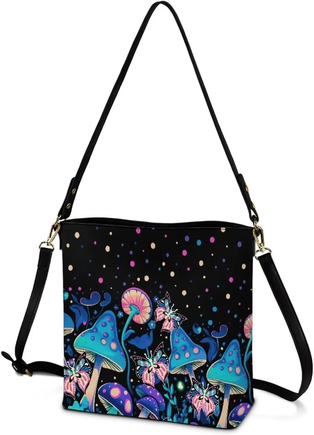 HUGS IDEA Boho Bags for Women Leather Handbag Shoulder Bucket Crossbody Purse