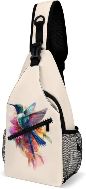 Hummingbird Flower Watercolor Casual Sling Bag Backpack Travel Shoulder Chest Crossbody Bags Adjustable Daypack Unisex