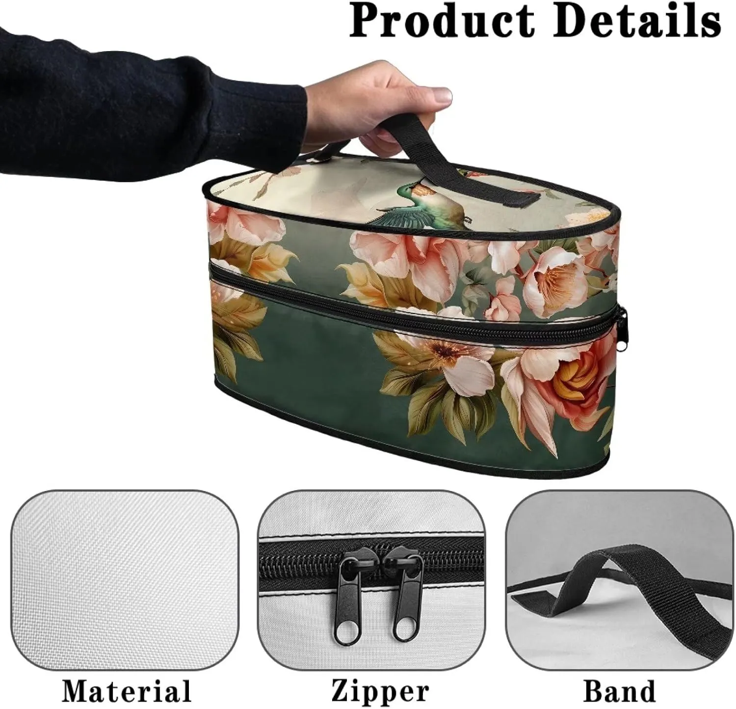Hummingbird Iron Storage Case Carry Bag for Full-Size Irons Flower Dustproof Travel Irons Carrying Organizer with Handle & Zipper Closure,Bag Only