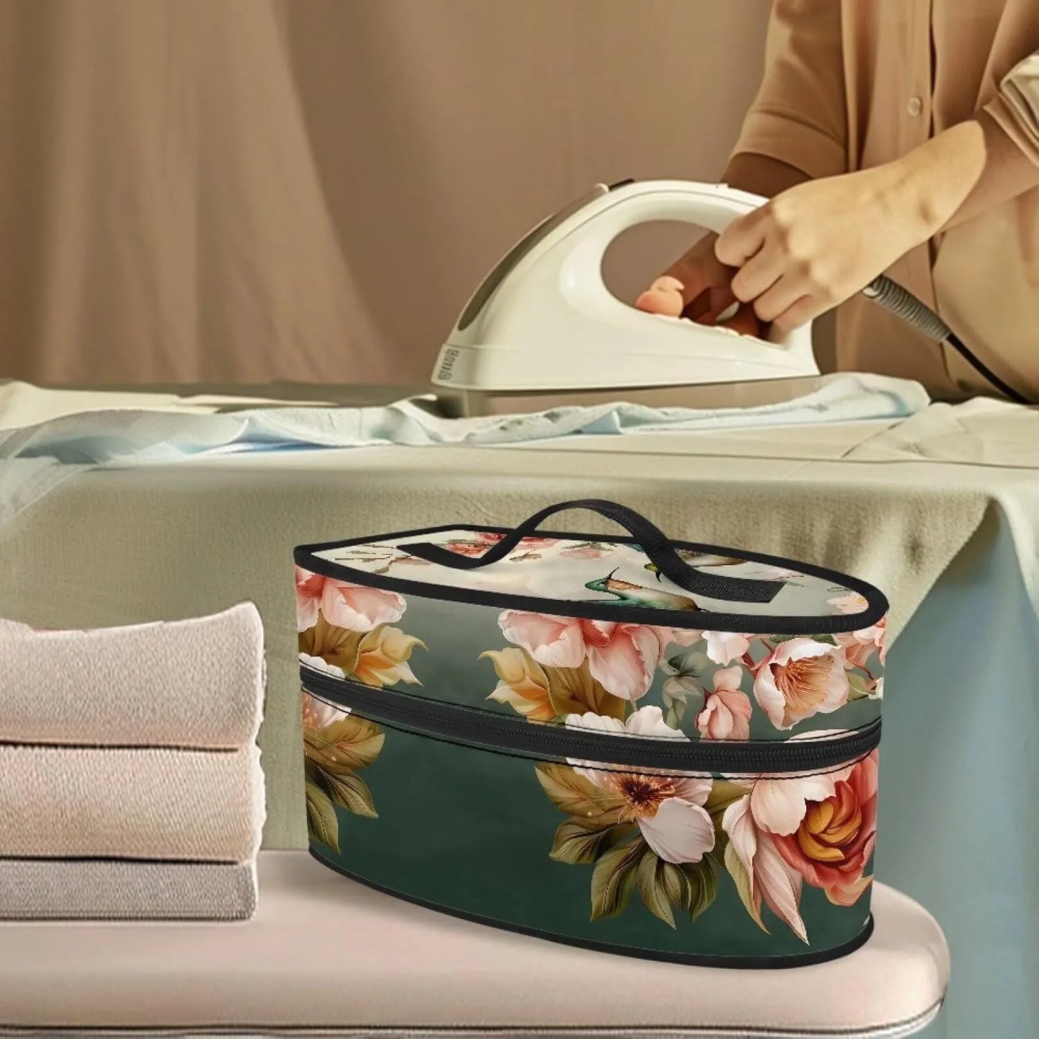 Hummingbird Iron Storage Case Carry Bag for Full-Size Irons Flower Dustproof Travel Irons Carrying Organizer with Handle & Zipper Closure,Bag Only