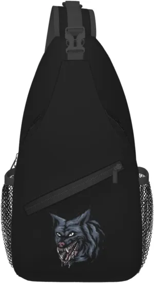Hungry Wolf Head Crossbody Bags For Women Men Chest Backpack Gym Shoulder Bag Travel Outdoor Sports Casual Crossbody Bags