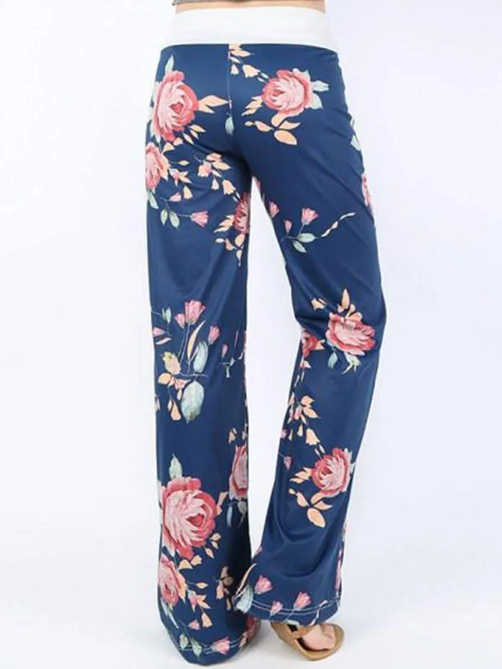 iChunhua Women's Comfy Stretch Floral Print Drawstring Palazzo Wide Leg Lounge Pant