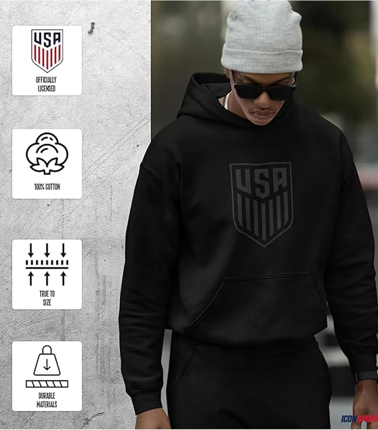 Icon Sports International Club Blackout Unisex Youth Cotton Pullover Hoodie Sweatshirt Soccer Apparel