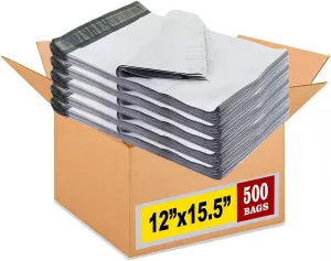 iMBAPrice (500-Pack) Poly Mailers 12x15.5 Inch Mid Size #5 White Color Poly Mailing Shipping Envelopes Bags, Self Seal Adhesive Waterproof and Tear Proof (Total 500 Bags)