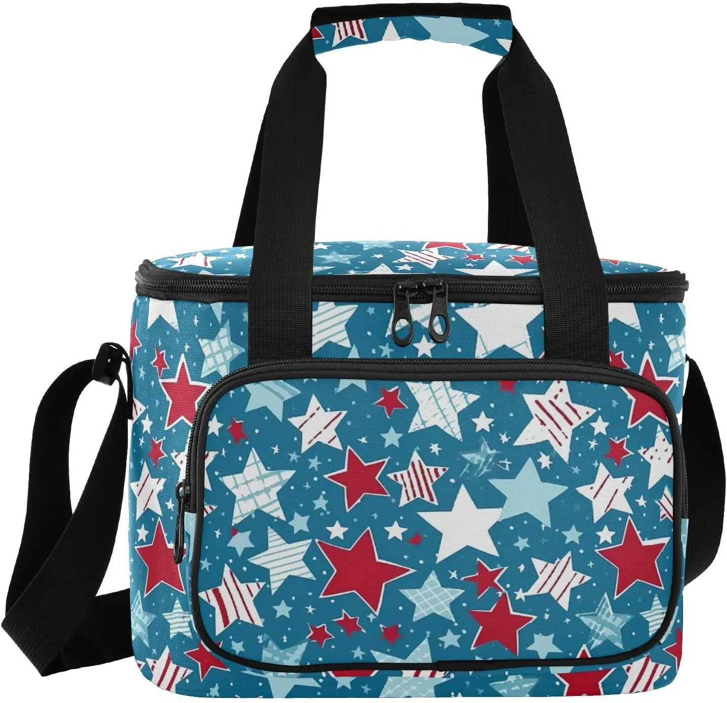 Independence Day Stars Blue Insulated Cooler Bag with Shoulder Strape Travel Cooler for Camping Picnic Work