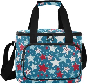 Independence Day Stars Blue Insulated Cooler Bag with Shoulder Strape Travel Cooler for Camping Picnic Work