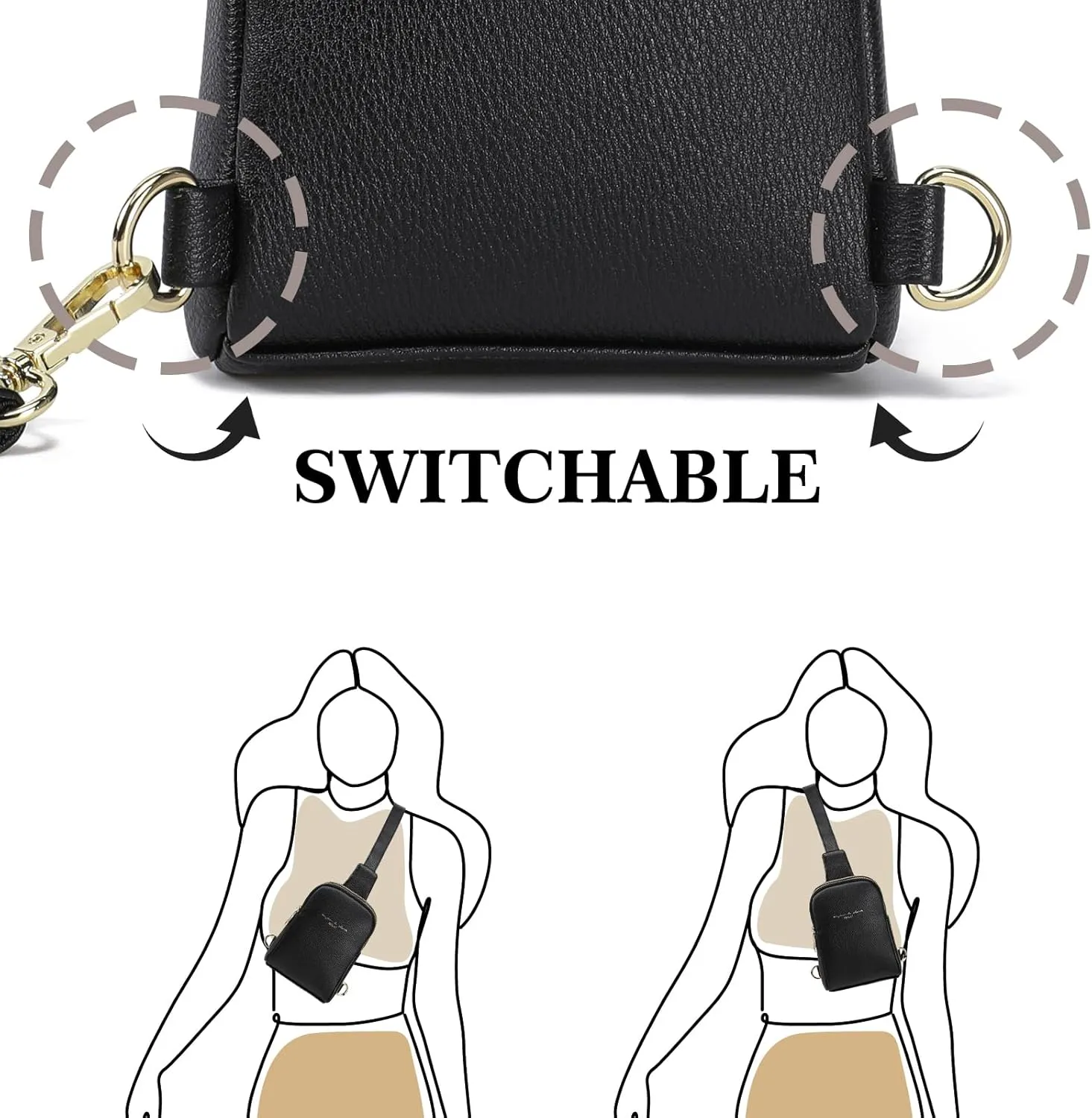 INICAT Small Crossbody Sling Bags for Women Vegan Leather Cell Phone Purse Fanny Packs for Women Men