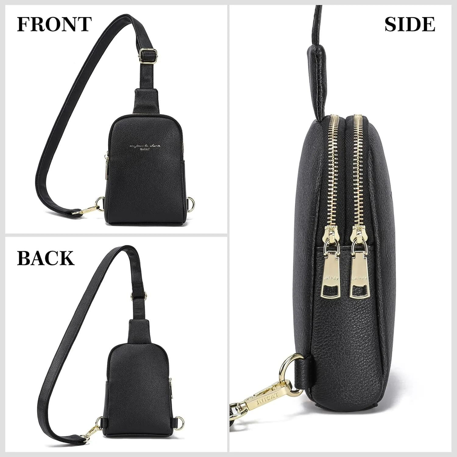 INICAT Small Crossbody Sling Bags for Women Vegan Leather Cell Phone Purse Fanny Packs for Women Men