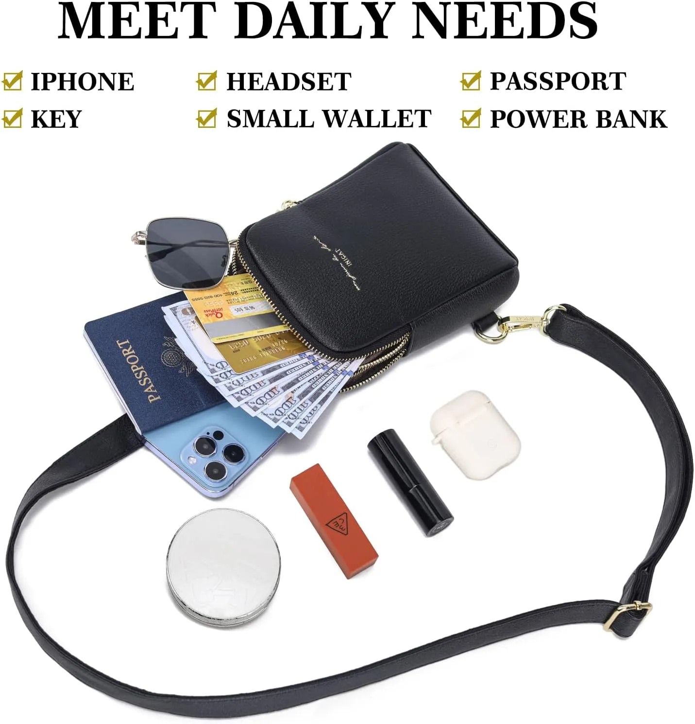 INICAT Small Crossbody Sling Bags for Women Vegan Leather Cell Phone Purse Fanny Packs for Women Men