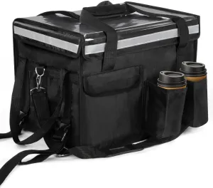 Insulated Bags for Food Delivery with Cup Holder 17.3" x 13.5" x 12.5", Support Frame & Hard Bottom Plate, Waterproof Commercial Insulated Food Delivery Bag Drink Carriers for Doordash w/Divider