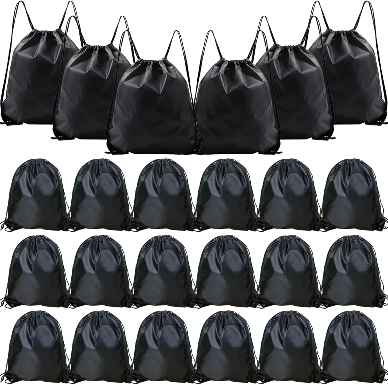 INVODA Drawstring Backpack Bulk String Backpack Drawstring Bags Sport Gym Cinch Bag Sackpack for Women Men (Black 24PCS)